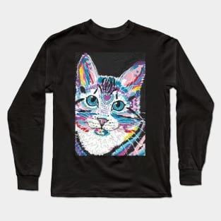 cute Colorful Pop art cat face Long Sleeve T-Shirt